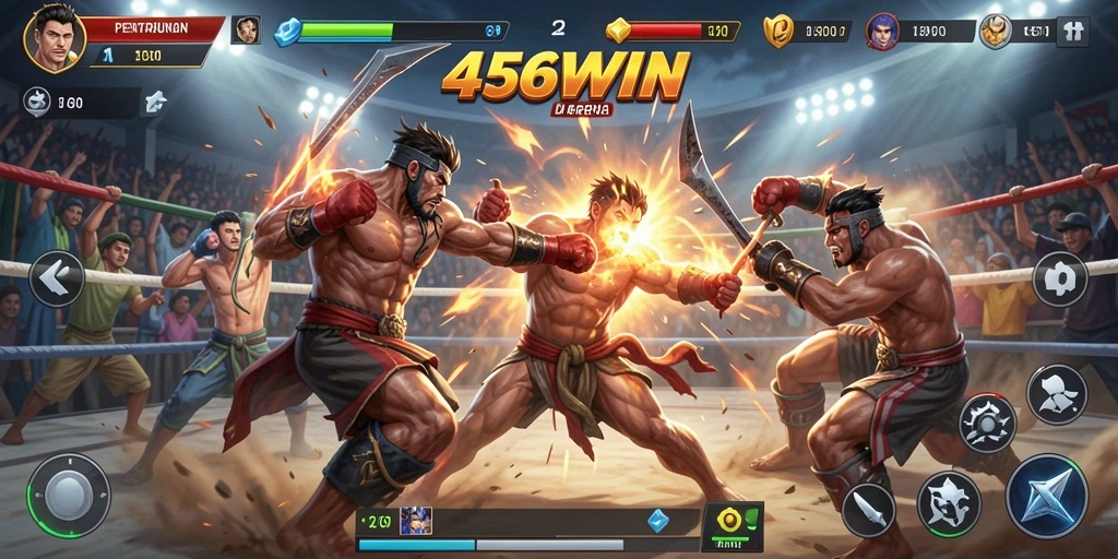 Screenshot gameplay 456WIN menampilkan karakter bertarung dalam arena.