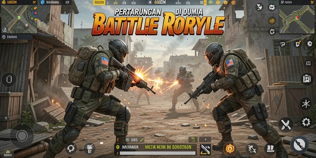 Tangkapan layar utama 68IDN menampilkan aksi pertarungan Battle Royale yang intens.