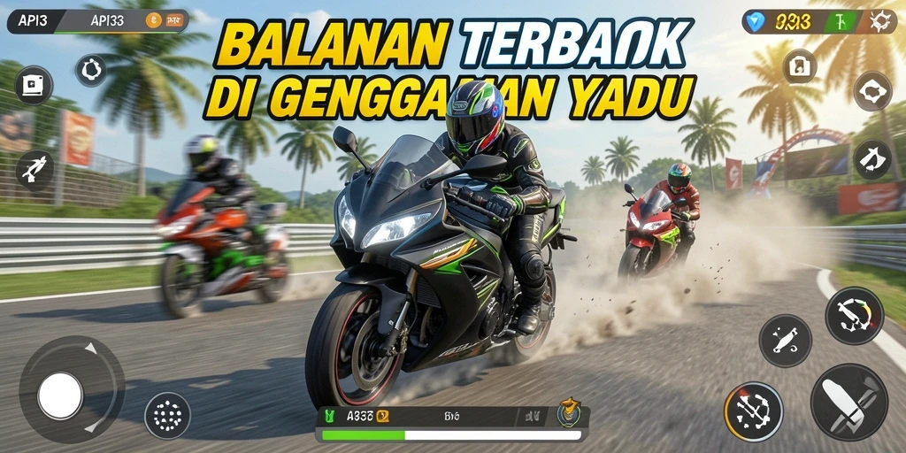 Gameplay menegangkan dalam balapan motor API33 yang seru.