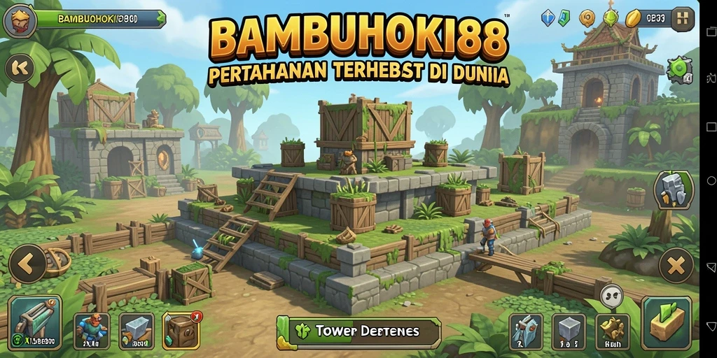 Screenshot menunjukkan aksi menakjubkan gameplay Tower Defense di BAMBUHOKI88.
