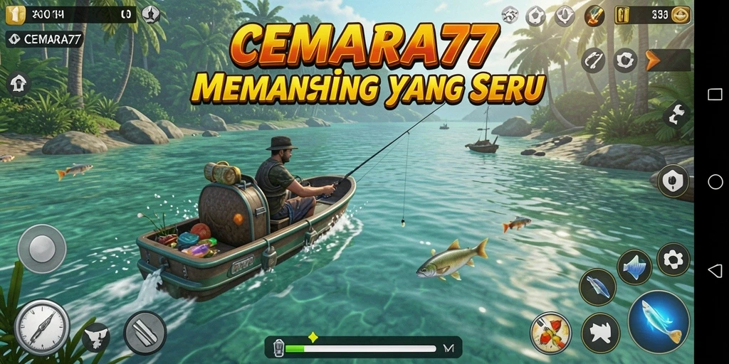 Screenshot gameplay CEMARA77 yang menampilkan aksi memancing yang seru.