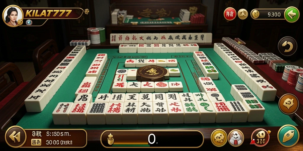 Tampilan gameplay seru dalam KILAT777 dengan ubin Mahjong yang berwarna-warni.
