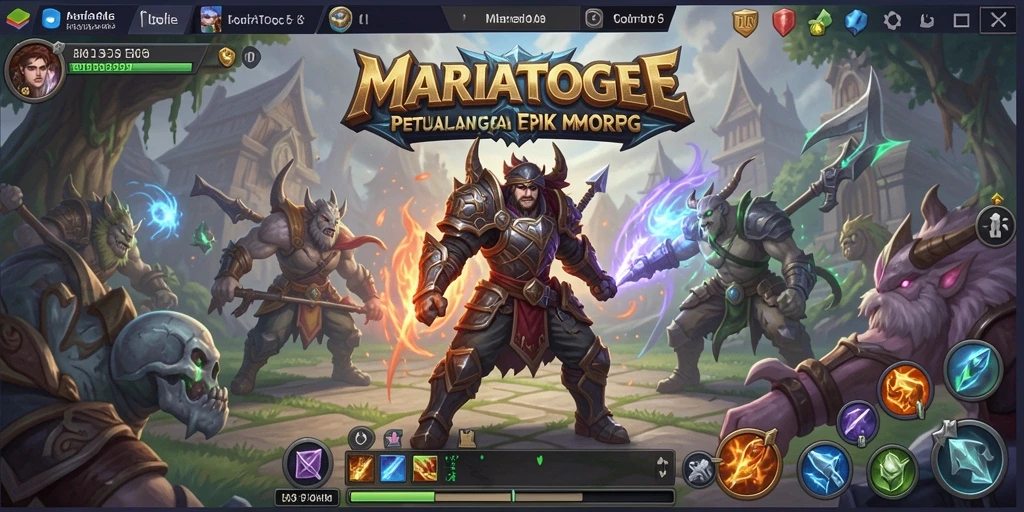 Screenshot utama MARIATOGEL menampilkan pertarungan epik dalam dunia MMORPG.