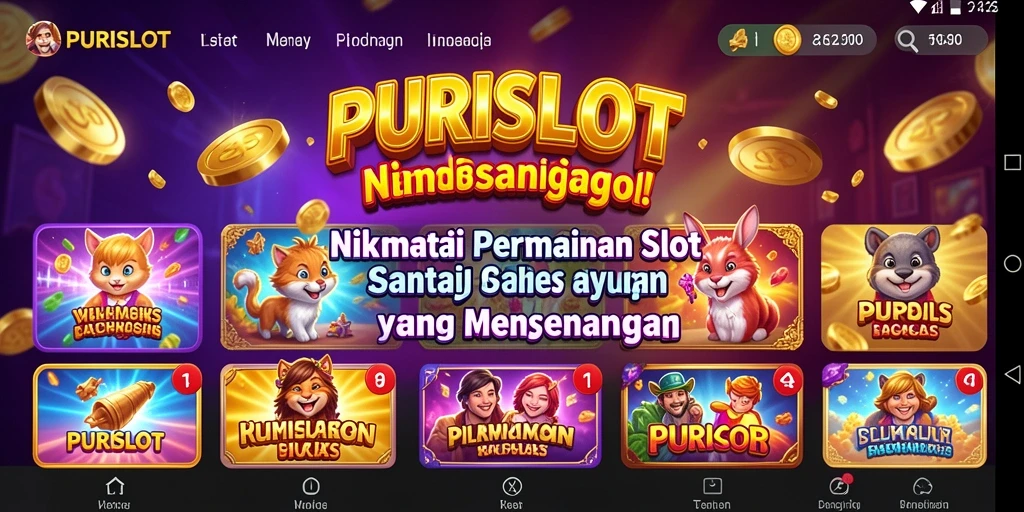 Tampilan gameplay <strong>PURISLOT</strong> yang menarik dengan grafis slot yang berwarna-warni.