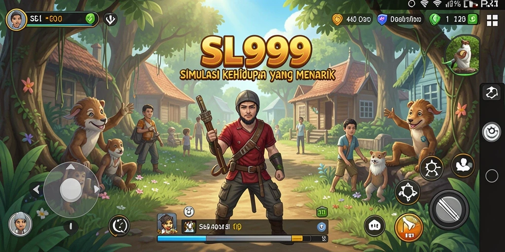 Screenshot gameplay SL999 menampilkan interaksi karakter dalam dunia virtual.