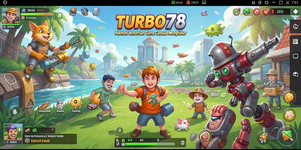 Screenshot utama TURBO78 menunjukkan gameplay seru dan penuh warna.